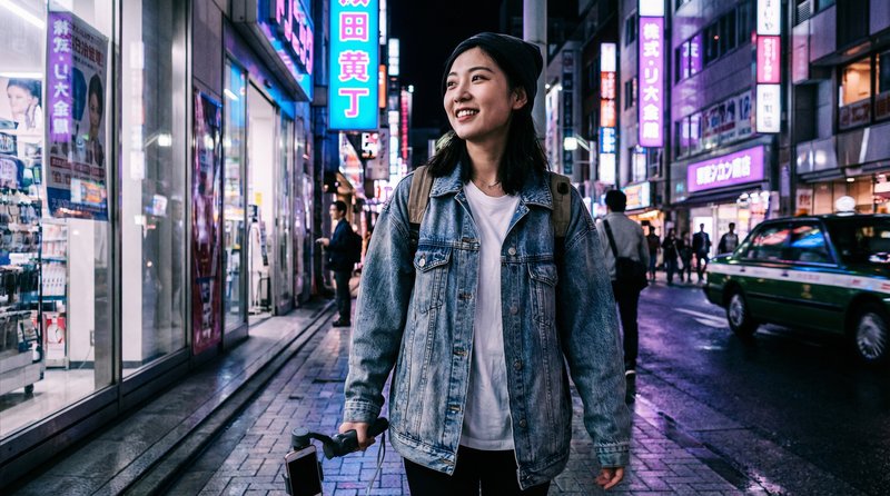 母狗城市短视频：霓虹夜色下的街拍vlog